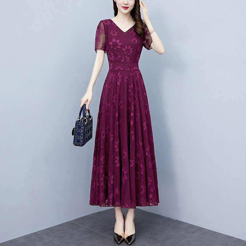 Plus Size Blouse For Middle-aged Women Waist-tight Temperament High-grade Sense V-neck Dress