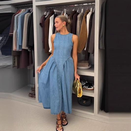 SpringSummer New Sleeveless Backless Lace Up Denim Skirt For Women