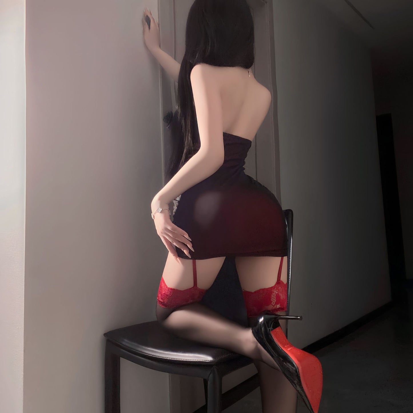 Sexy Lingerie Sexy Tube Top Pure Desire Mesh Contrast Color Flower Sheath Dress