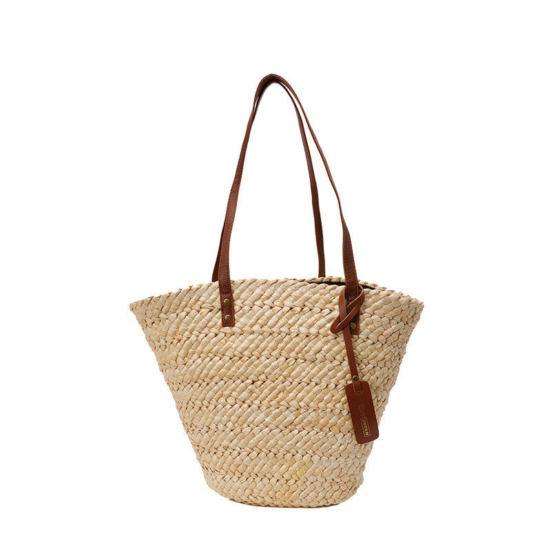 Large Capacity Straw Woven Bag Women's Woven Portable Vegetable Basket Bag