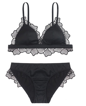 French Thin Lingerie Seamless Smooth Satin Comfort Silky Bra Set