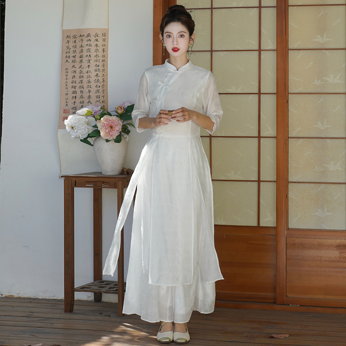 Zen Plate Buckle Women's Chinese Tea Clothing Dress