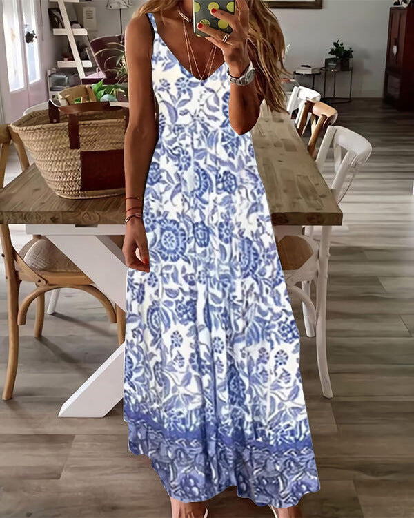 Summer Casual Printed Camisole Long Dress