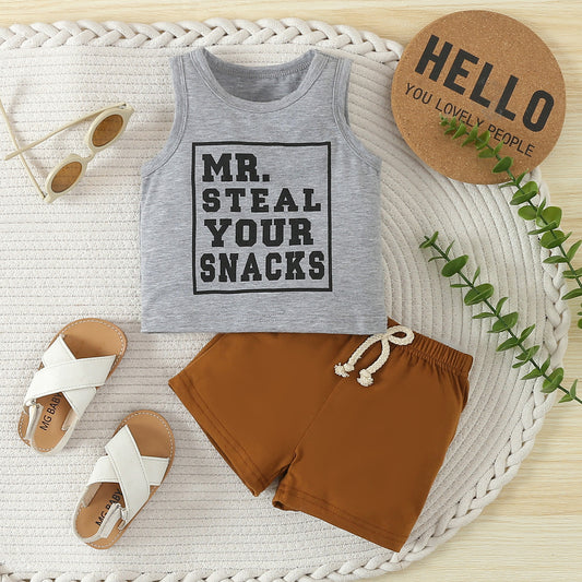 Children's Fashion Sleeveless Letter Vest Shorts Two-piece Set