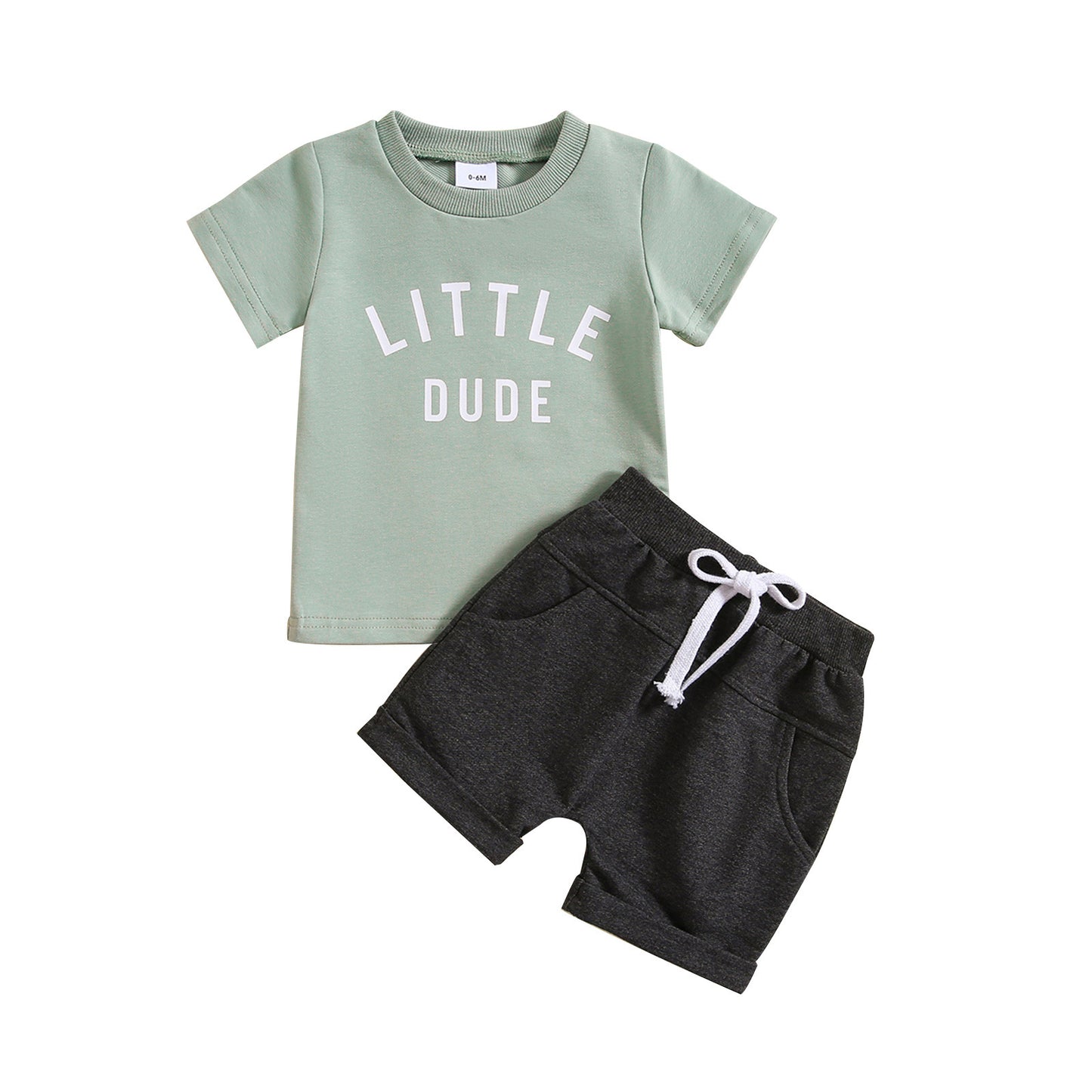 Letter Print Short-sleeve Top Solid Color Shorts Two-piece Set