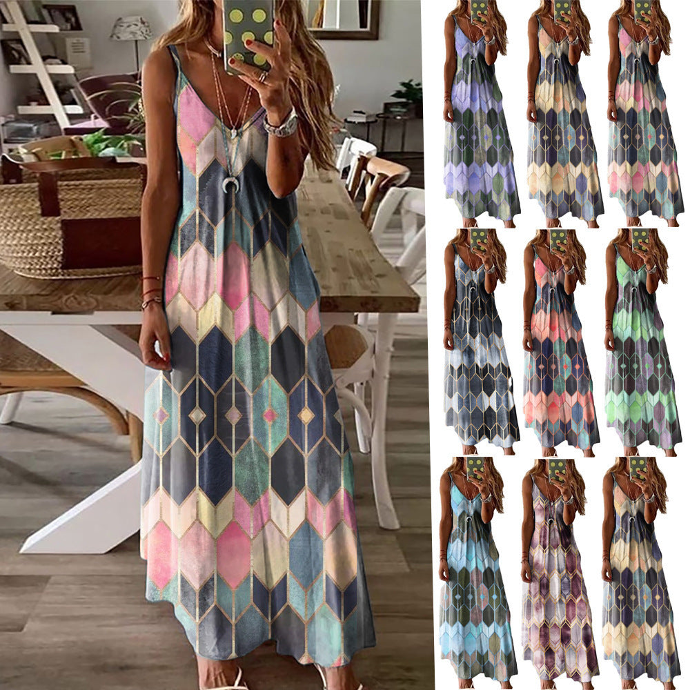 Summer Casual Printed Camisole Long Dress