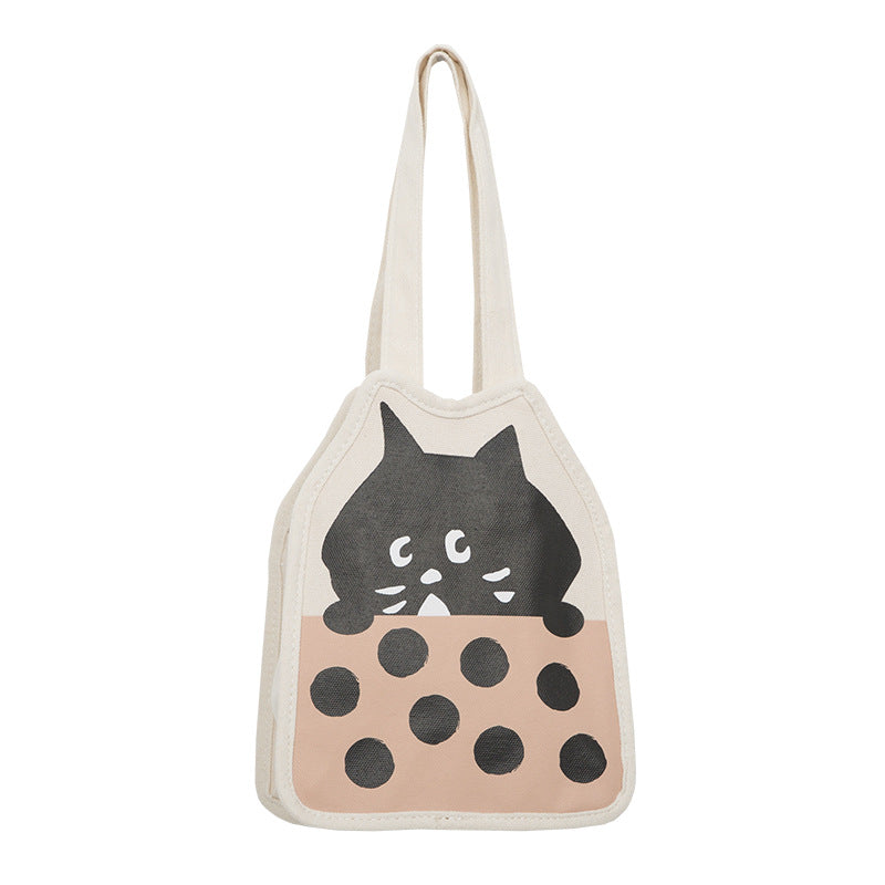 Casual Hand-carrying Cute Kitten Illustration Canvas Bag Female