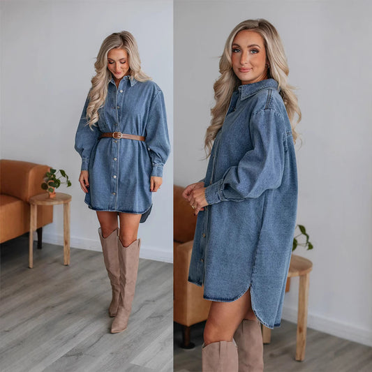 Casual Button Slimming Long Sleeve Denim Dress