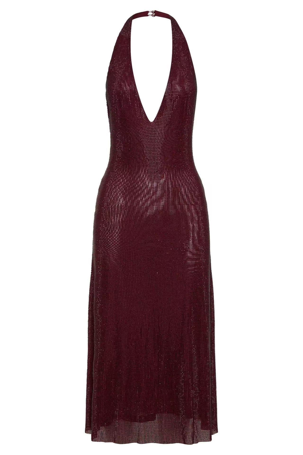 Women's Fashion Deep V-neck Prom Sequin Sling Formal Dress