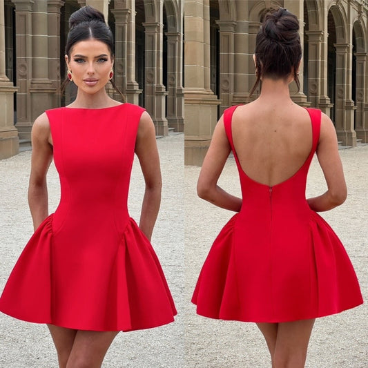 Women's Backless Slim Fit Solid Color Sleeveless Pleated Skirt