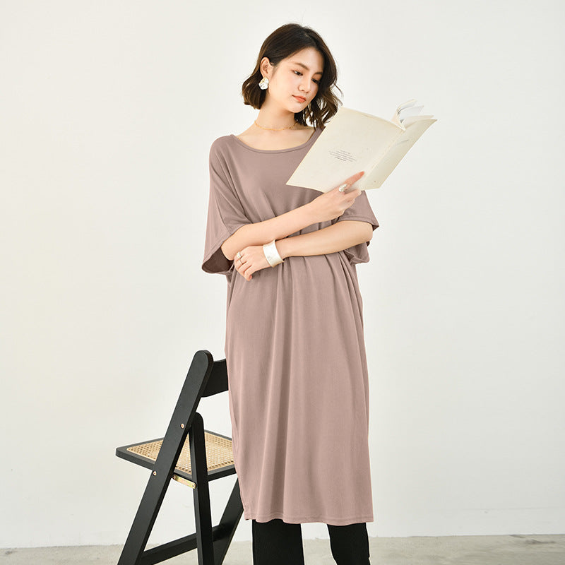 Crew-neck Batwing Sleeve Loose Dress