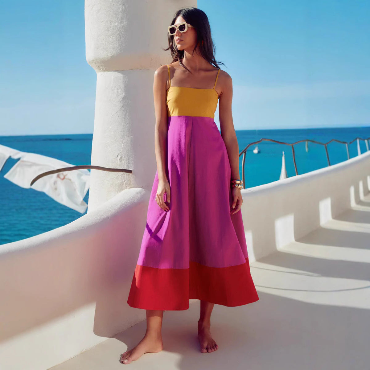 European And American Seaside Vacation Style Long Dress Temperament Camisole Dress