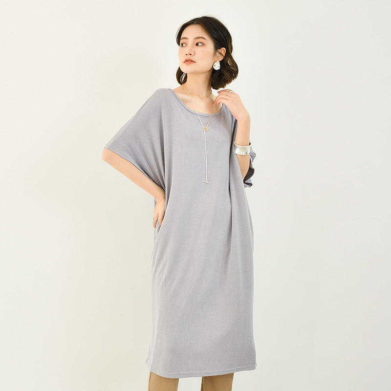Crew-neck Batwing Sleeve Loose Dress