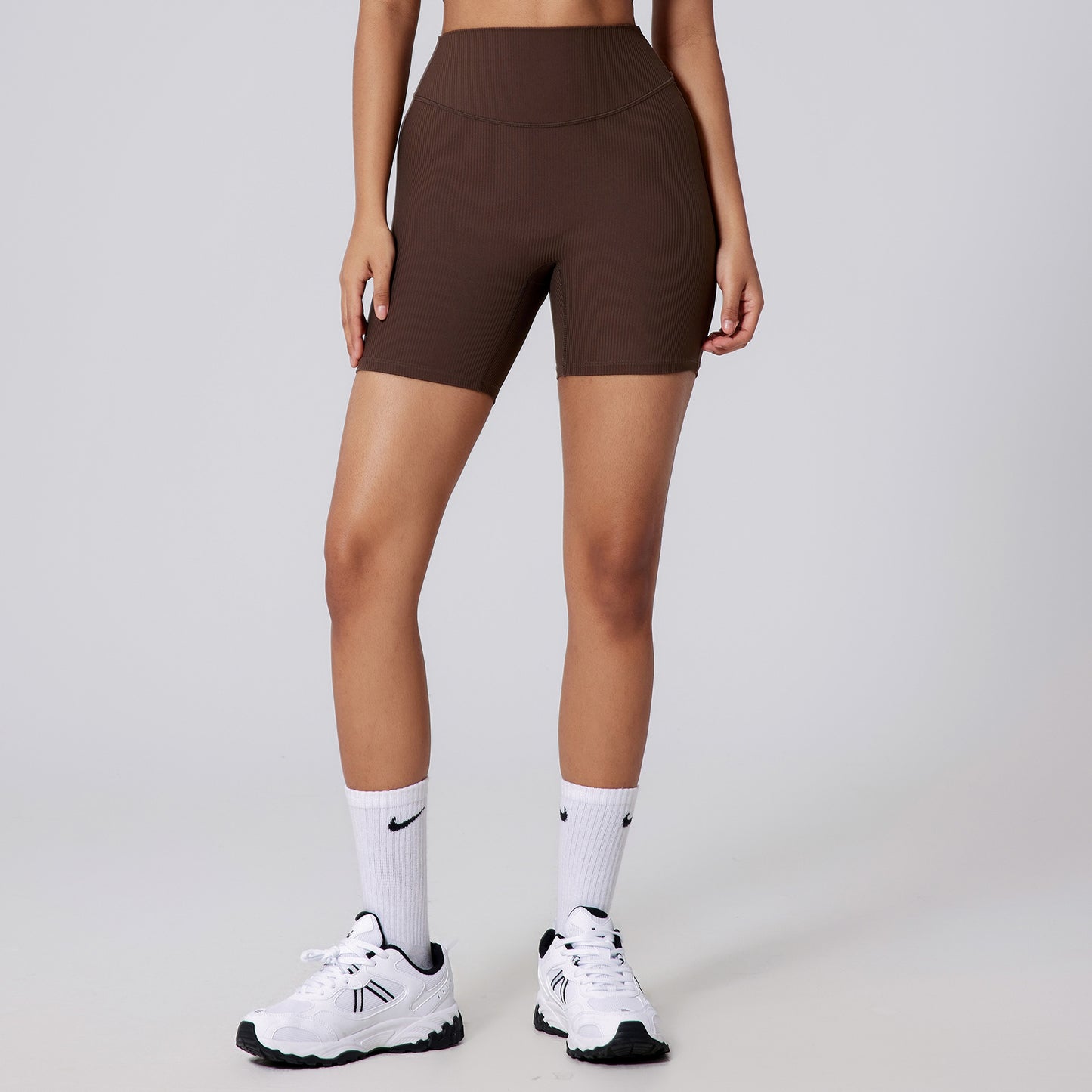Peach Pleated Hip Raise Yoga Pants High Waist