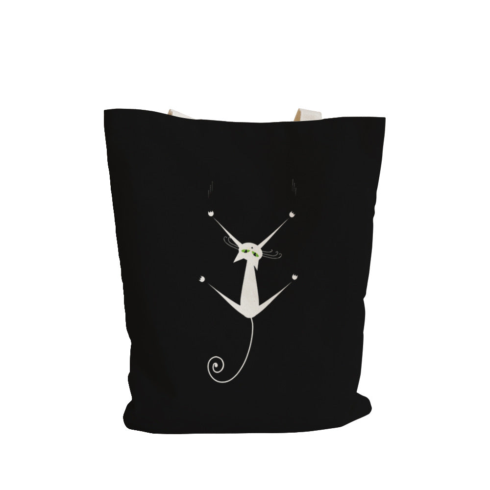 Black Cat Printed Canvas Bag Women's Shoulder Handbag