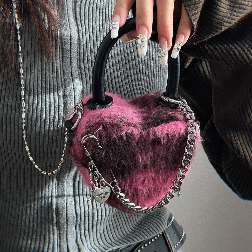 Woolen Plaid Hot Girl Y2g Love Mini Chain Bag Fashion