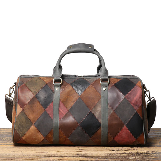 Vintage Men's Leather Rhombus Portable Travel Bag