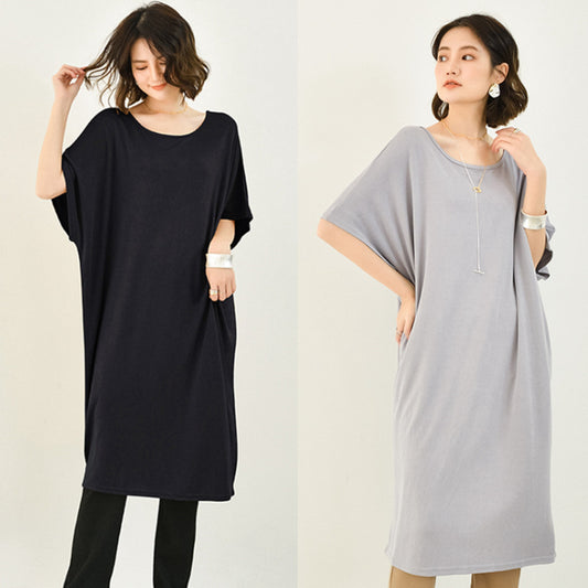 Crew-neck Batwing Sleeve Loose Dress