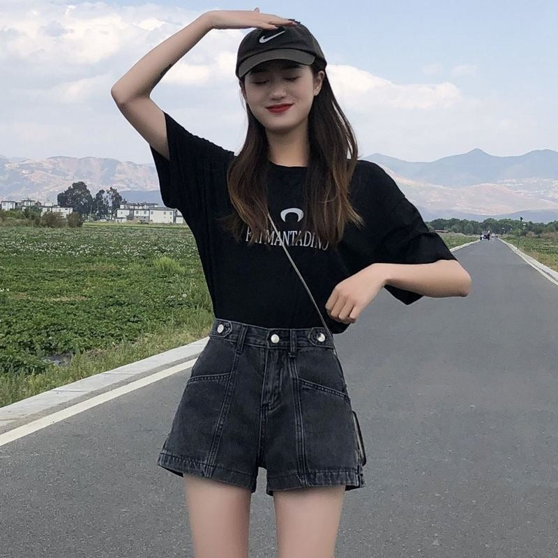 Thin High Waist Korean Style Small All-matching Denim Shorts