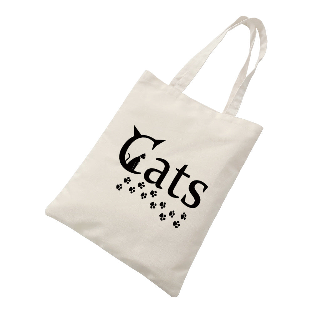 Black Cat Printed Canvas Bag Women's Shoulder Handbag