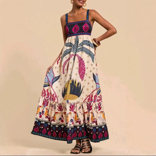 Printed Leisure Vacation Style Bohemian Dress