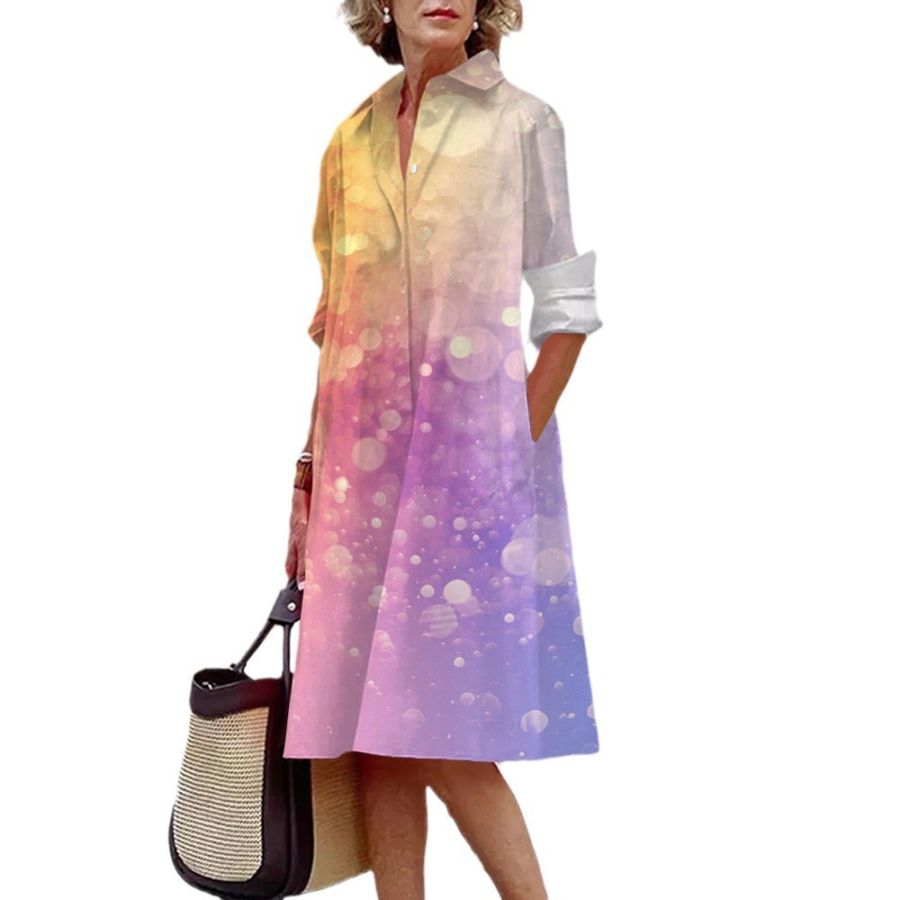 Colorful Blooming Summer Comfortable Shirt Dress