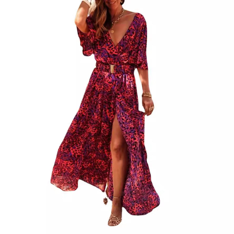 European And American Printing Temperament Short Sleeve Dress