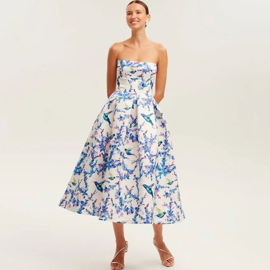 Women's Fashion Personality Floral Strapless Dress