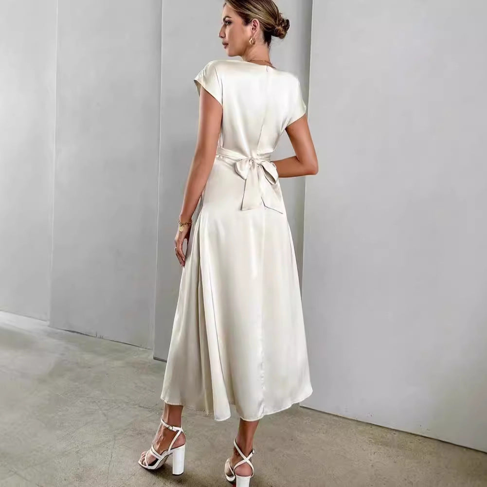 Women's Lace-up Satin Sleeve Dress