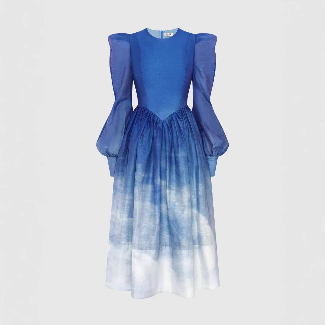 Dress Women's Fashion Gradient Design Round Neck