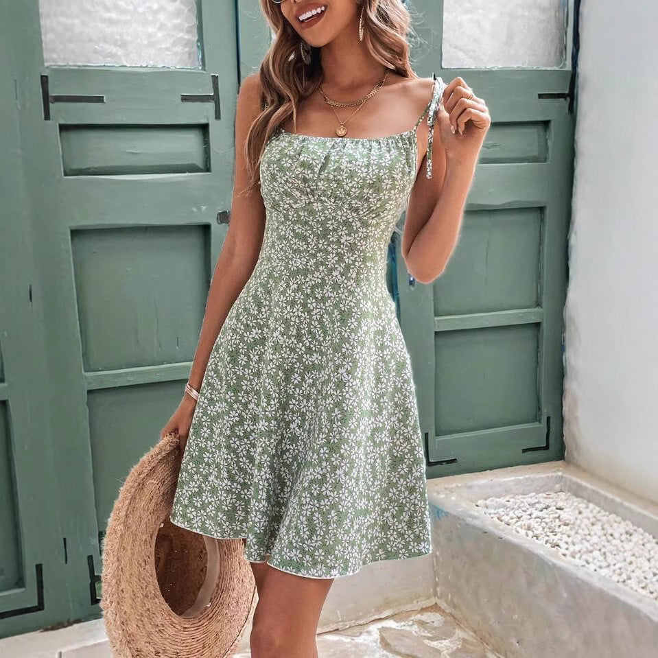 Summer New Suspender Floral Sexy Backless Slim Fit Printed Dress