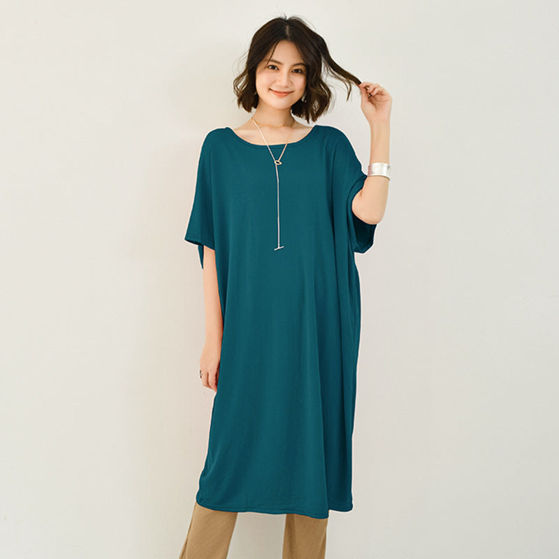 Crew-neck Batwing Sleeve Loose Dress