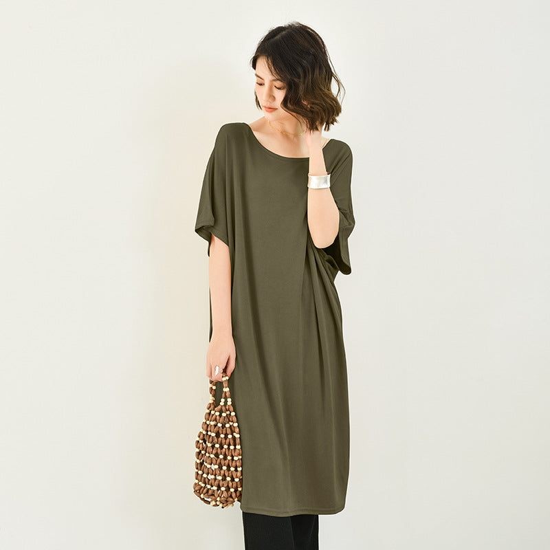 Crew-neck Batwing Sleeve Loose Dress