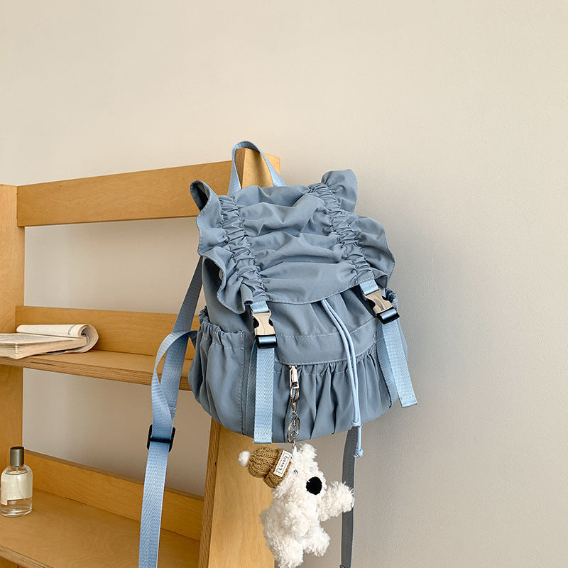 Niche Drawstring Ruffle Nylon Backpack Sweet