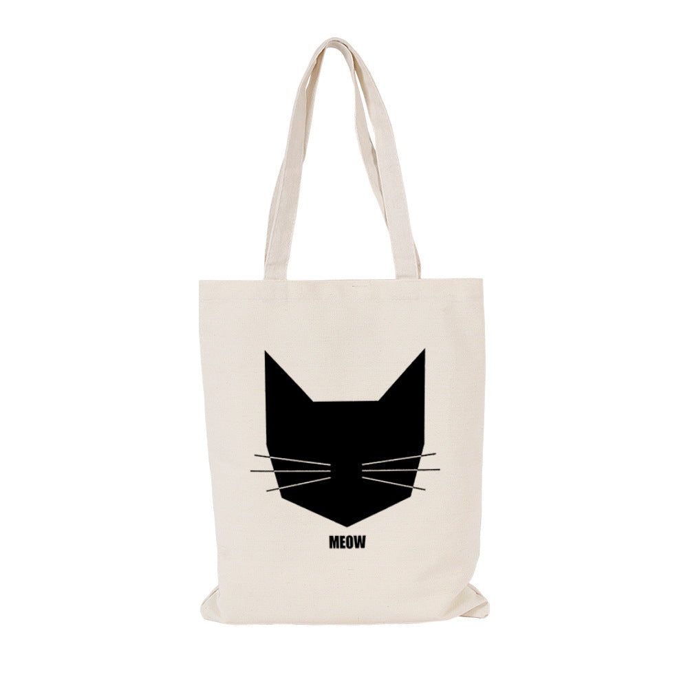 Black Cat Printed Canvas Bag Women's Shoulder Handbag