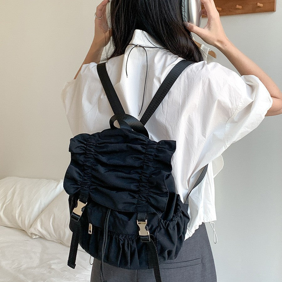 Niche Drawstring Ruffle Nylon Backpack Sweet