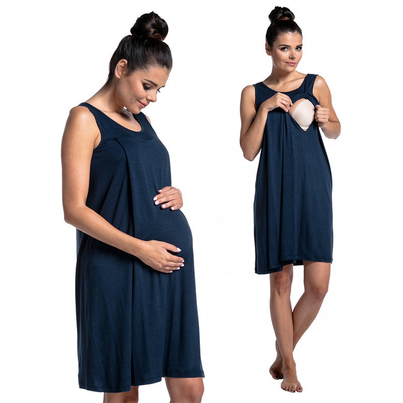 Women's Fashion Solid Color Breastfeeding Dress
