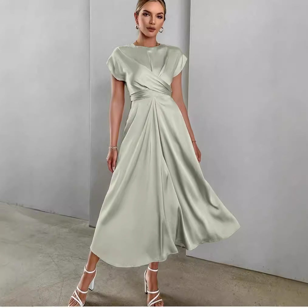 Women's Lace-up Satin Sleeve Dress