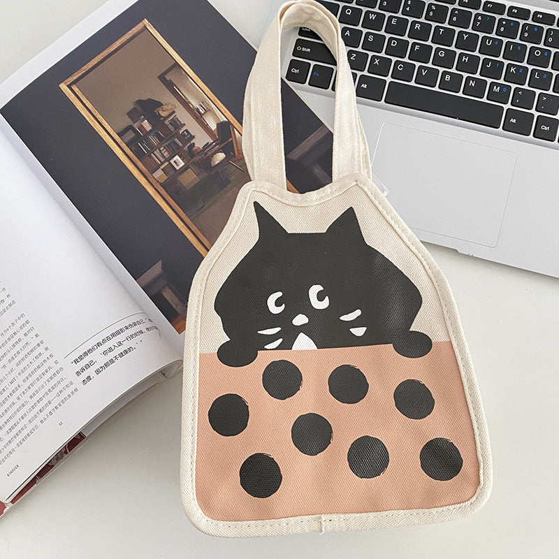 Casual Hand-carrying Cute Kitten Illustration Canvas Bag Female