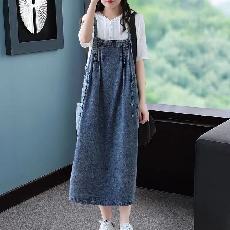 Women's Retro Loose All-matching Jeans Suspender Dress