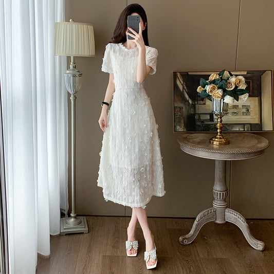 Creamy-white Embroidery A- Line Dress