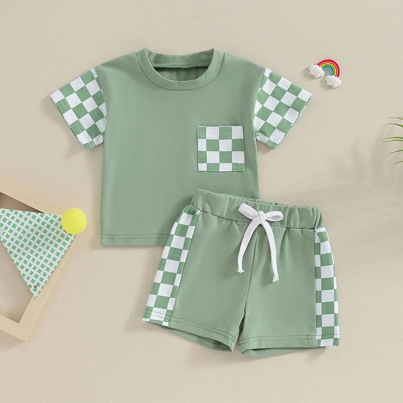 Women's Casual Plaid Pocket Short Sleeve Suit
