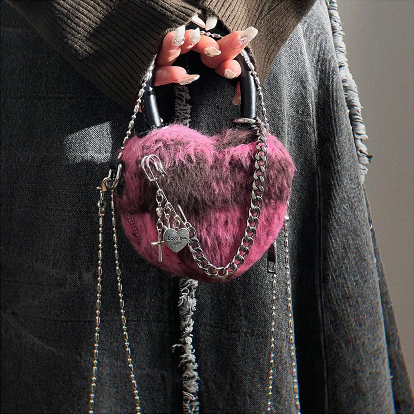 Woolen Plaid Hot Girl Y2g Love Mini Chain Bag Fashion