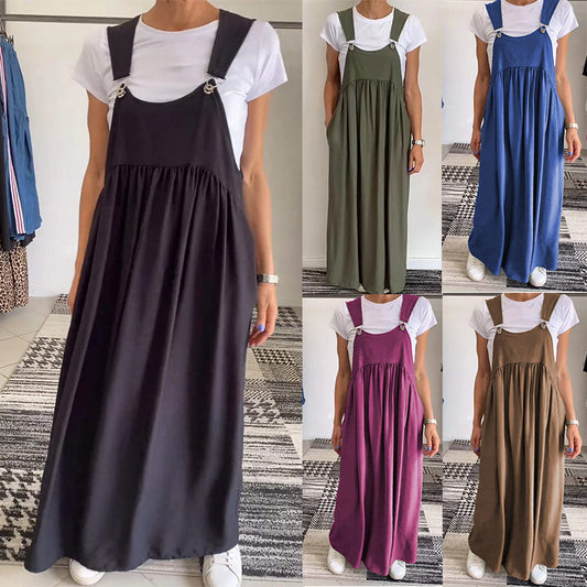 Women's Suspenders Long Cotton And Linen Dress