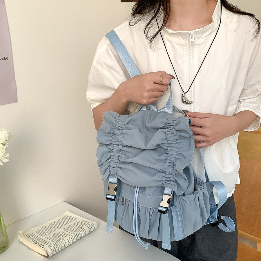 Niche Drawstring Ruffle Nylon Backpack Sweet