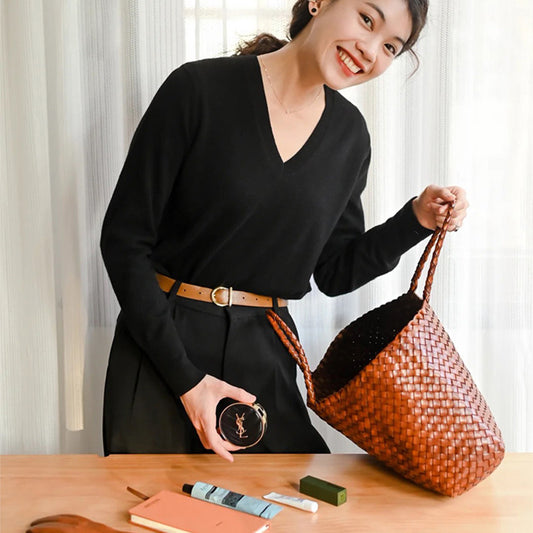 Woven Handmade Retro First Layer Cowhide Women Bag