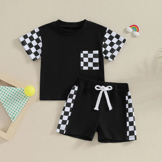 Women's Casual Plaid Pocket Short Sleeve Suit