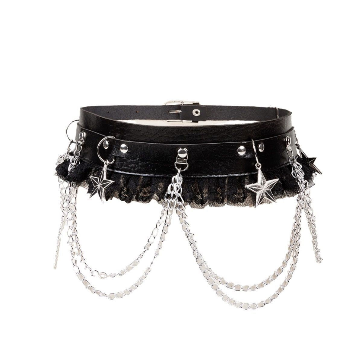 Dark Chain Punk Belt Female Hip Hop Lace Patchwork Easy Matching Fashion With Dress