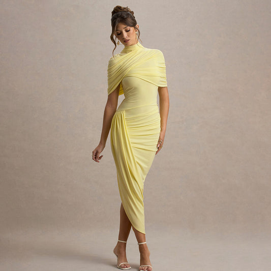 Elegant Slim-fit Pleated Dress Fashionable Lady
