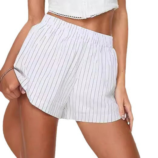 Fashion Loose Pockets Striped Shorts Women's Clothing